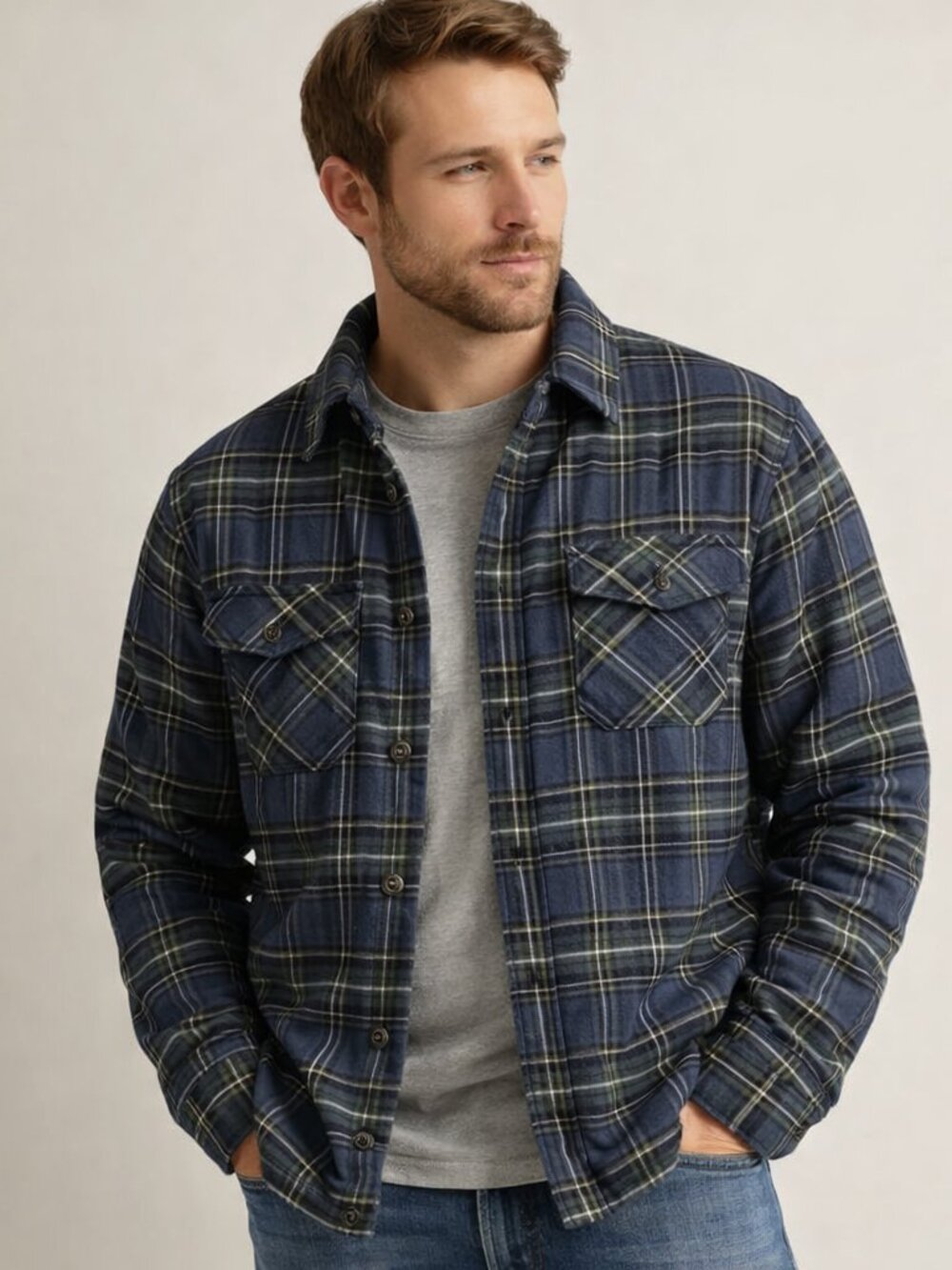 Wolverine Coat Men's Large with fleece lining Blue Plaid